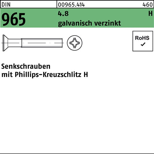 Senkschraube DIN 965 Kreuzschlitz-PH M 5 x 6 -H 48 galvanisch verzinkt 2000 Stück