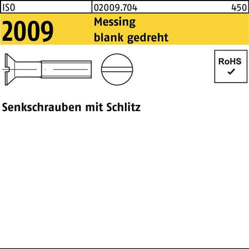 Senkschraube ISO 2009 mSchlitz M 16 x 4 Messing blank gedreht 100 Stück