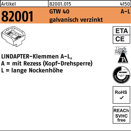 Klemmen R 82001 GTW 40 LM 10/70 galvverz 1 Stück LINDAPTER
