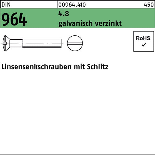 Linsensenkschraube DIN 964 Schlitz M 4 x 60 48 galvanisch verzinkt 200 Stück