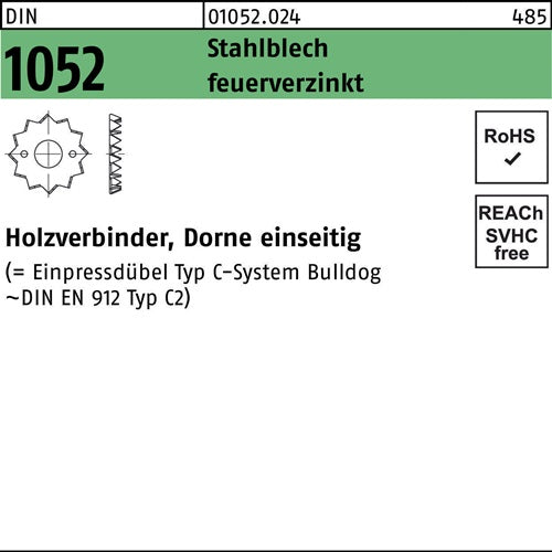 Holzverbinder DIN 1052 einseitig 75 M16 Stahlblech feuerverzinkt feuerverzinkt 100 Stück