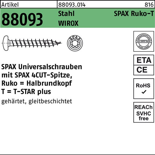 Schraube R 88093 Ruko Spitze/T-STAR 45x25/22-T20 galvverz WIROX 1000St SPAX - VPE: 1000