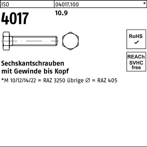 Sechskantschraube ISO 4017 VG M 6 x 16 109 500 Stück BUFAB