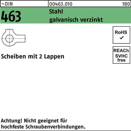 Scheibe DIN 463 m2 Lappen 17 Stahl galvanisch verzinkt 500 Stück