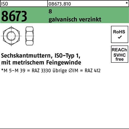 Sechskantmutter ISO 8673 M36x 3 8 galvverz 1 Stück