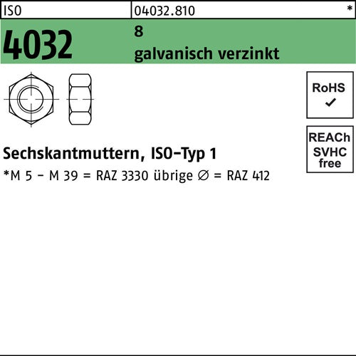 Sechskantmutter ISO 4032 M 48 8 galvanisch verzinkt 5 Stück