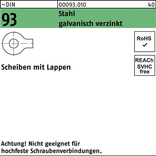 Unterlegscheibe DIN 93 mLappen 84 Stahl galvanisch verzinkt 100 Stück