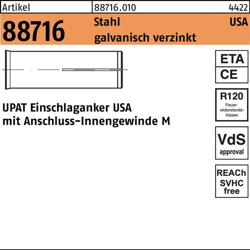 Einschlaganker R 88716 USA M20 Stahl galvverz 20 Stück UPAT - VPE: 20