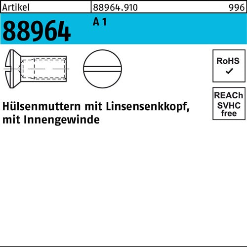 Hülsenmutter R 88964 Liko IG M4x 14 A 1 100 Stück - VPE: 100