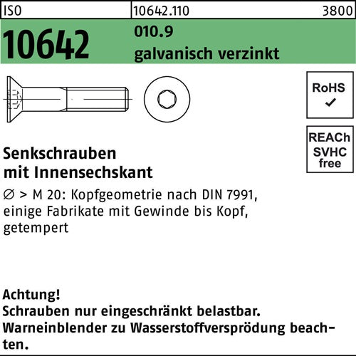 Senkschraube ISO 10642 Innen-6kt M3x 12 0109 galvverz 500St - VPE: 500