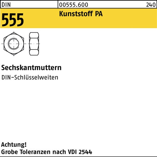 Sechskantmutter DIN 555 M 12 Polyamid 100 Stück