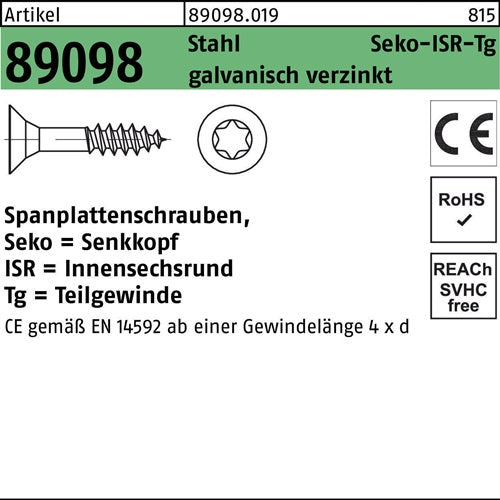 Spanplattenschraube R 89098 SEKO ISR TG 5x70/42-T25 Stahl galvverz 500St - VPE: 500