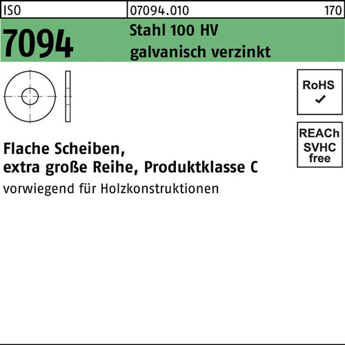 Unterlegscheibe ISO 7094 33 Stahl 100 HV galvverz 25 Stück - VPE: 25