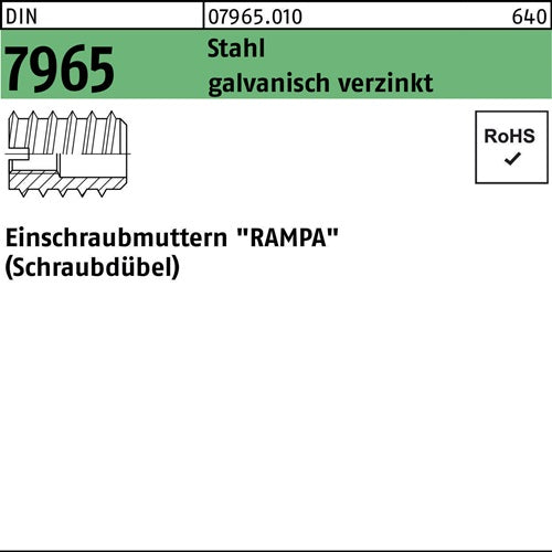 Einschraubmutter DIN 7965 M12x 25 Stahl galvverz 100 Stück - VPE: 100