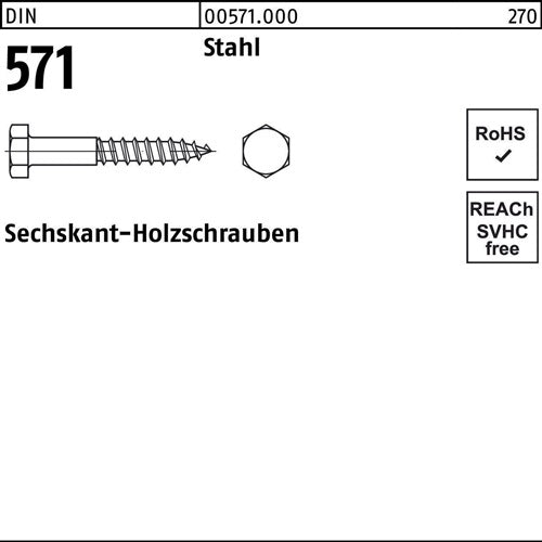 Sechskantholzschraube DIN 571 10 x 80 Stahl 100 Stück