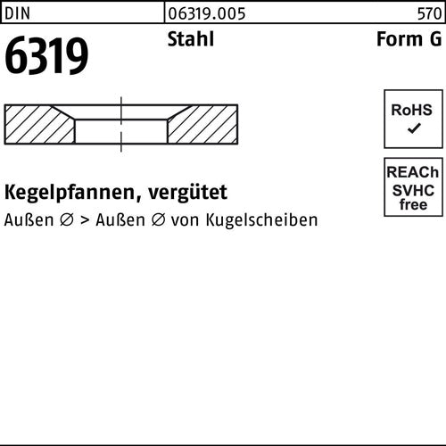 Kegelpfanne DIN 6319 FormG G 142x36x 6 Stahl vergütet 50 Stück - VPE: 50