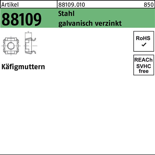 Käfigmutter R 88109 M5 - 8/95 Stahl galvverz 1000 Stück - VPE: 1000