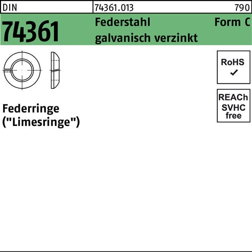 Federring DIN 74361 C 165 Federstahl galvverz 100 Stück - VPE: 100