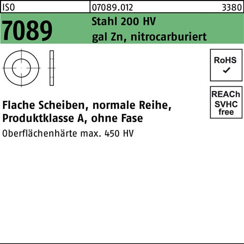 Unterlegscheibe ISO 7089 oFase 24 Sta 200 HV galvverz nitrocarburiert 200St - VPE: 200