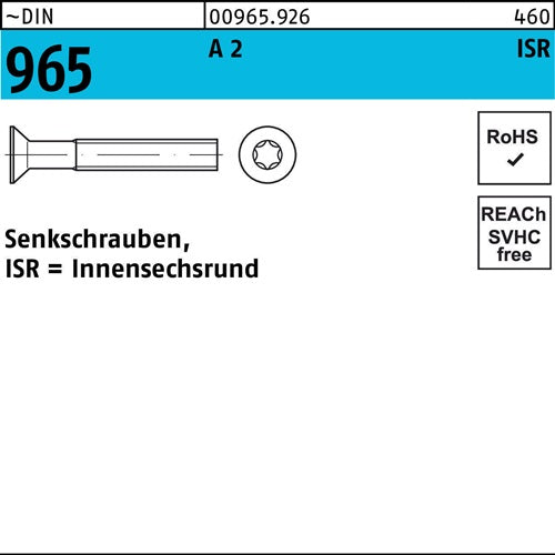 Senkschraube DIN 965 Innensechsrund M 8 x 50 -T40 A 2 100 Stück
