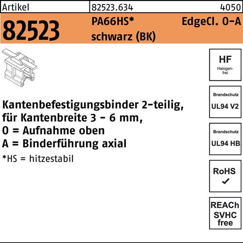 Befestigungsbinder R 82523 Edgecl 46x200/45 PA66HS sw OA 500St HELLERMANNTYTON - VPE: 500