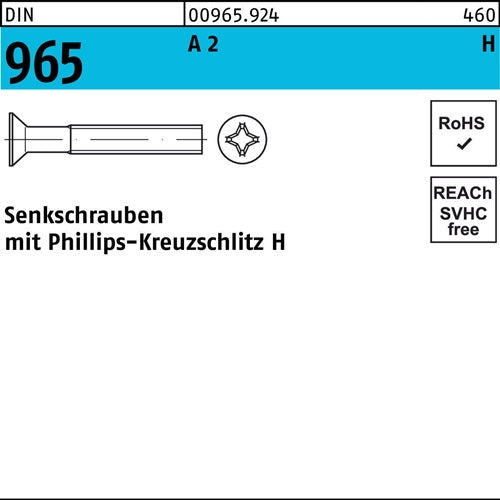 Senkschraube DIN 965 Kreuzschlitz-PH M 16 x 16 -H A 2 1000 Stück