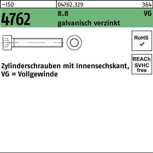 Zylinderschraube ISO 4762 Innen-6kt VG M8x90 88 galvverz 100St - VPE: 100