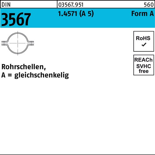 Rohrschelle DIN 3567 gleichschenkelig A 77 / NW 65 A 5 Rohrschellen A = gleichschenkelig 1 Stück