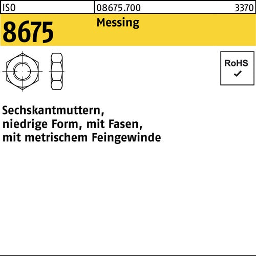 Sechskantmutter ISO 8675 Fasen M10x 1 Messing 100 Stück - VPE: 100