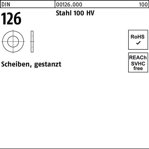 Unterlegscheibe DIN 126 135 x 24 x25 Stahl 100 HV gestanzt 500 Stück