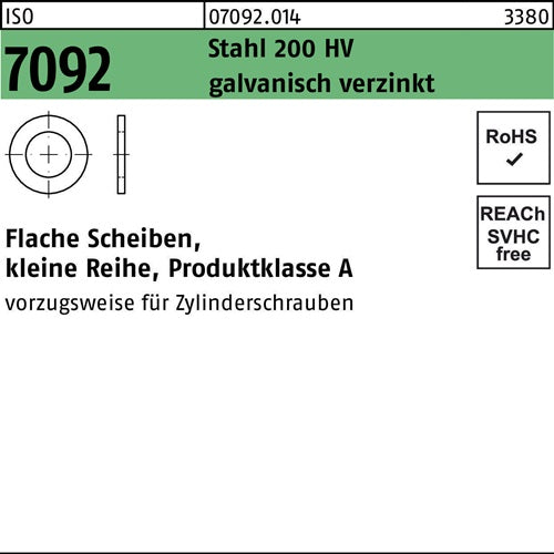 Unterlegscheibe ISO 7092 20 Stahl 200 HV galvverz 500 Stück - VPE: 500