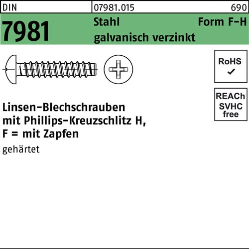 Blechschraube DIN 7981 LIKO PH F 48x38-H Stahl galvverz Zapfen 500St - VPE: 500
