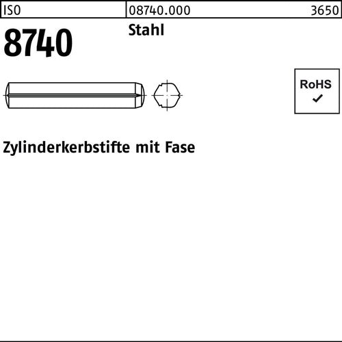 Zylinderkerbstift ISO 8740 Fasen 4x 40 Stahl 100 Stück - VPE: 100