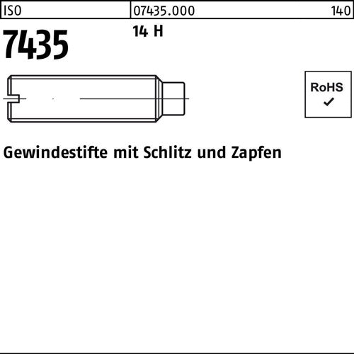 Gewindestift ISO 7435 Schlitz/Zapfen M8x 20 14 H 100 Stück - VPE: 100