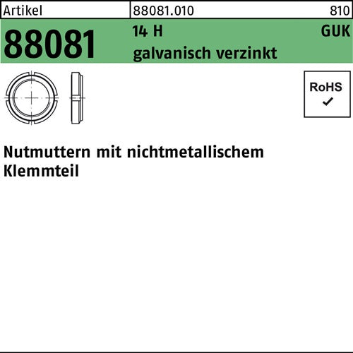 Nutmutter R 88081 mKlemmteil GUK11/M 55x2 14 H galvanisch verzinkt 5 Stück