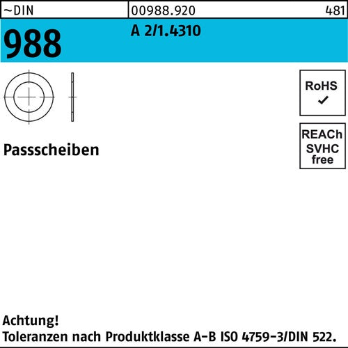 Paßscheibe DIN 988 8 x 14 x 01 A 2/14310 1000 Stück