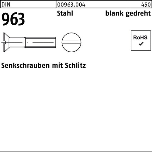 Senkschraube DIN 963 Schlitz M 16 x 8 Stahl gedreht 100 Stück