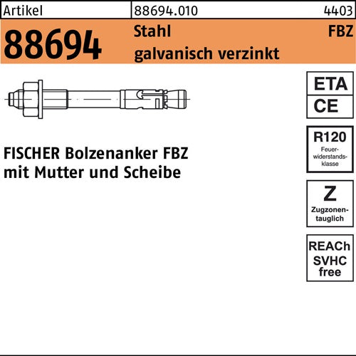 Bolzenanker R 88694 FBZ 12/30 Stahl galvverz 20 Stück FISCHER - VPE: 20