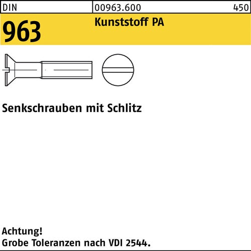 Senkschraube DIN 963 Schlitz M 4 x 16 Polyamid 200 Stück
