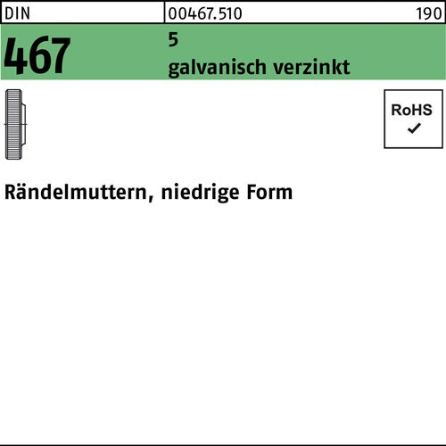 Rändelmutter DIN 467 niedrige Form M 3 5 galvanisch verzinkt 100 Stück