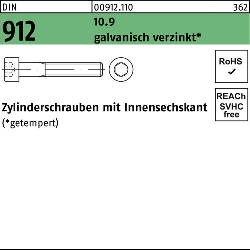 Zylinderschraube DIN 912 mInnensechskant M 16 x 210 109 galvanisch verzinkt 25 Stück