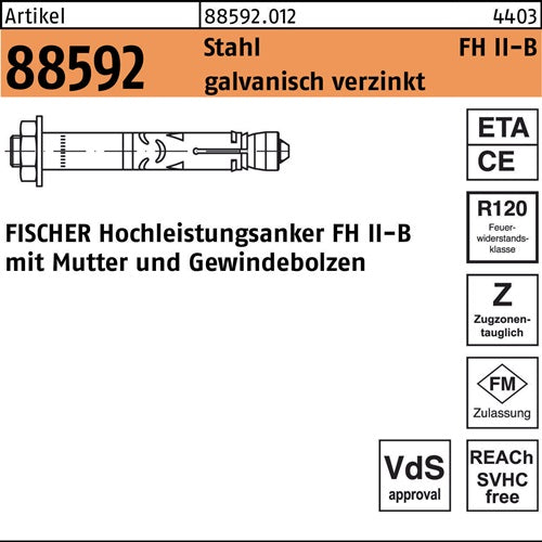 Hochleistungsanker R 88592 FH II 24/50 B Stahl galvverz 10St FISCHER - VPE: 10