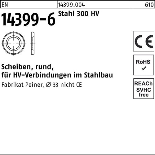 Scheibe EN 14399-6 rund 33 (34x60x 5) Stahl 300 HV 1 Stück