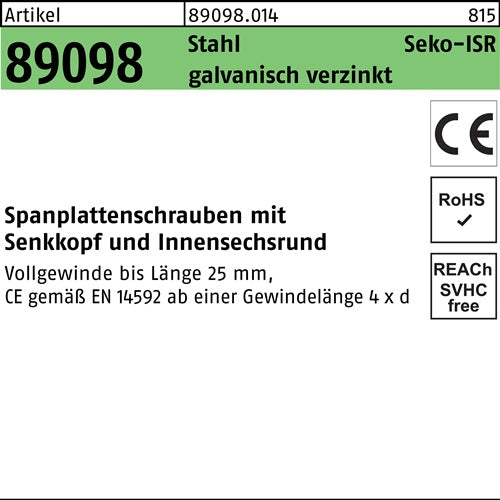 Spanplattenschraube R 89098 SEKO VG ISR 5x35/21 -T25 Stahl galvverz 500St FS - VPE: 500