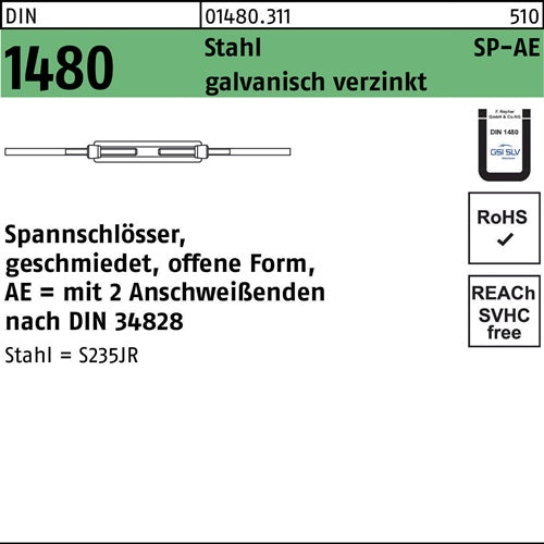 Spannschloss DIN 1480 offen m2Anschweißenden SP-AE M 16 Stahl ÜZ galvanisch verzinkt galvanisch verzinkt 1 Stück