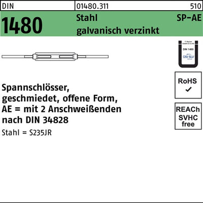 Spannschloss DIN 1480 offen m2Anschweißenden SP-AE M 8 Stahl ÜZ galvanisch verzinkt galvanisch verzinkt 1 Stück