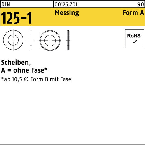 Unterlegscheibe DIN 125-1 Form A 46 x85 x7 Messing 1 Stück