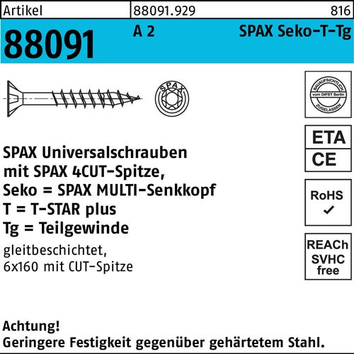 Schraube R 88091 SEKO T-STAR TG 5x 45/30-T20 A 2 200 Stück SPAX - VPE: 200