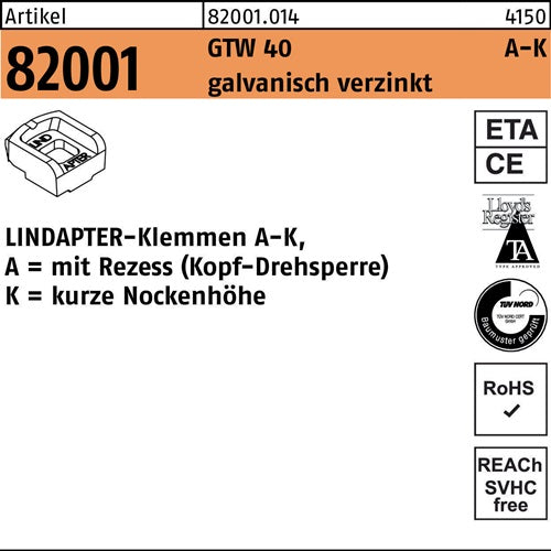 Klemmen R 82001 GTW 40 KM 20/70 galvverz 1 Stück LINDAPTER