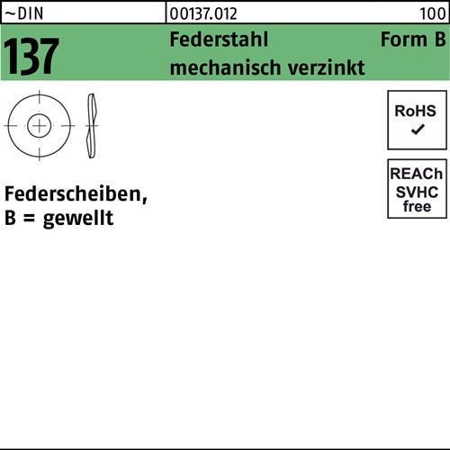 Federscheibe DIN 137 B 14 Federstahl mechanisch verzinkt 100 Stück